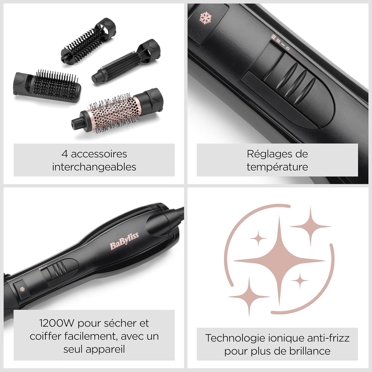 BaByliss - Brosse soufflante Smooth Finish - 1200W - 4-en-1, 3 températures, ionique - AS122E