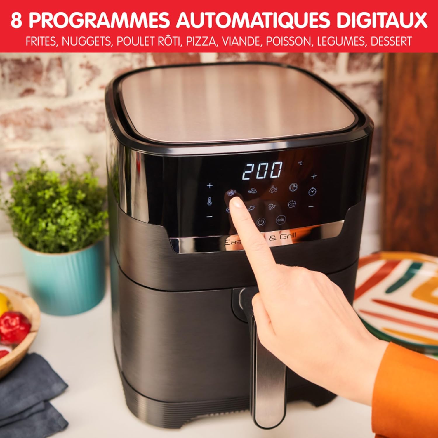 Moulinex - Easy Fry & Grill - 4,6L - 8 programmes, écran tactile, sans huile, grill XL, EZ505810