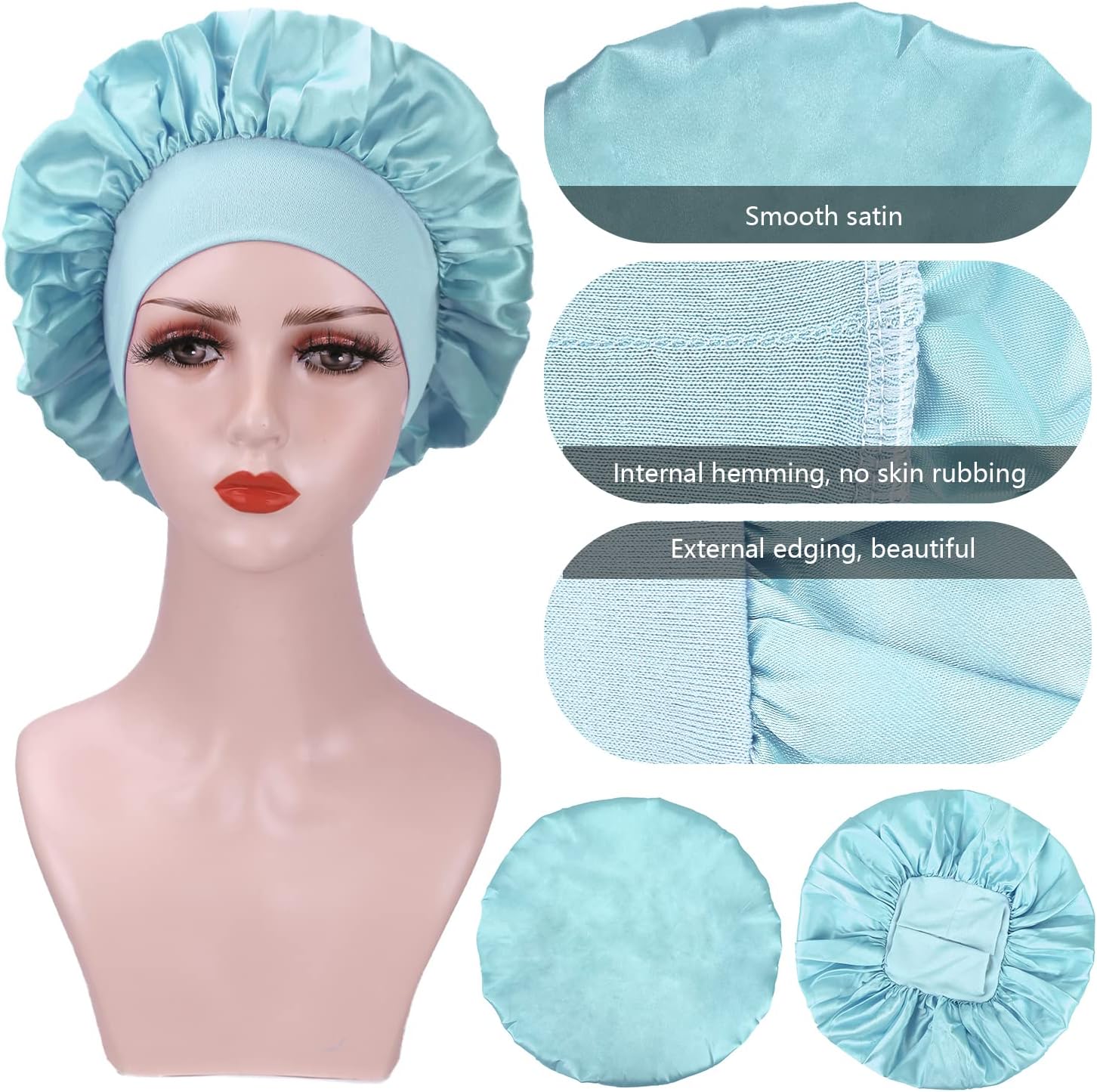 2 pièces bonnet satin nuit femme - soie - confort et protection cheveux