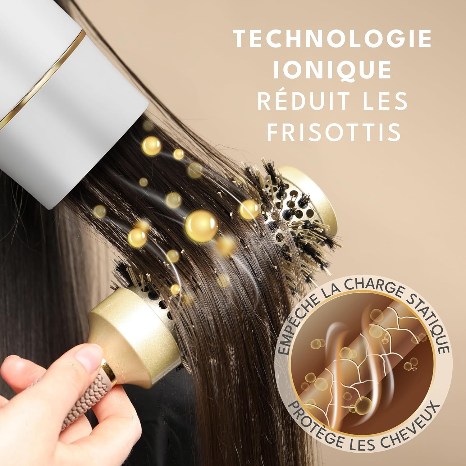 LEBENLANG - sèche-cheveux compact pliable 2100W, ionique, anti-fourches, air froid, blanche