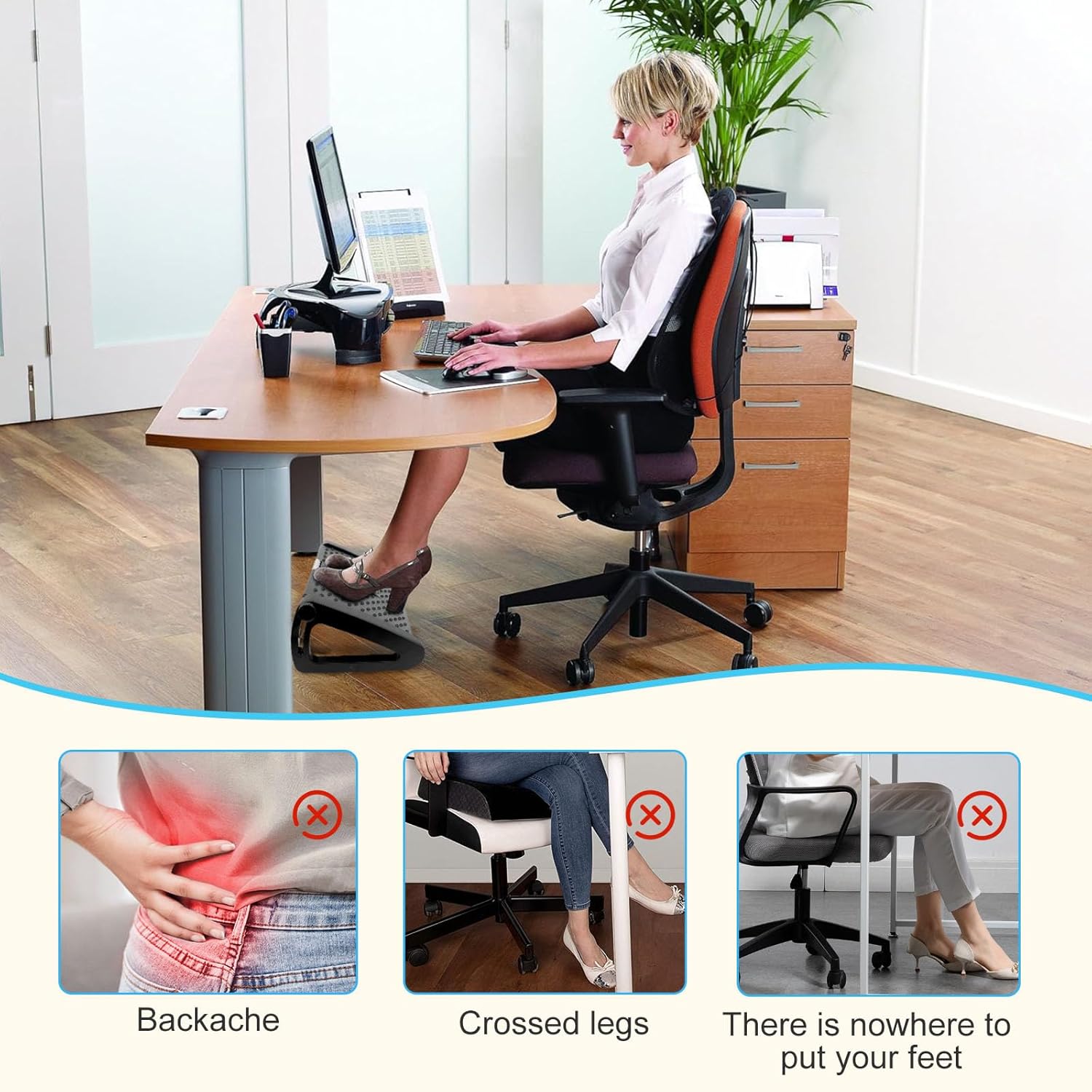 Repose-pieds de bureau réglable, ergonomique, antidérapant, fonction massage, dimensions compactes