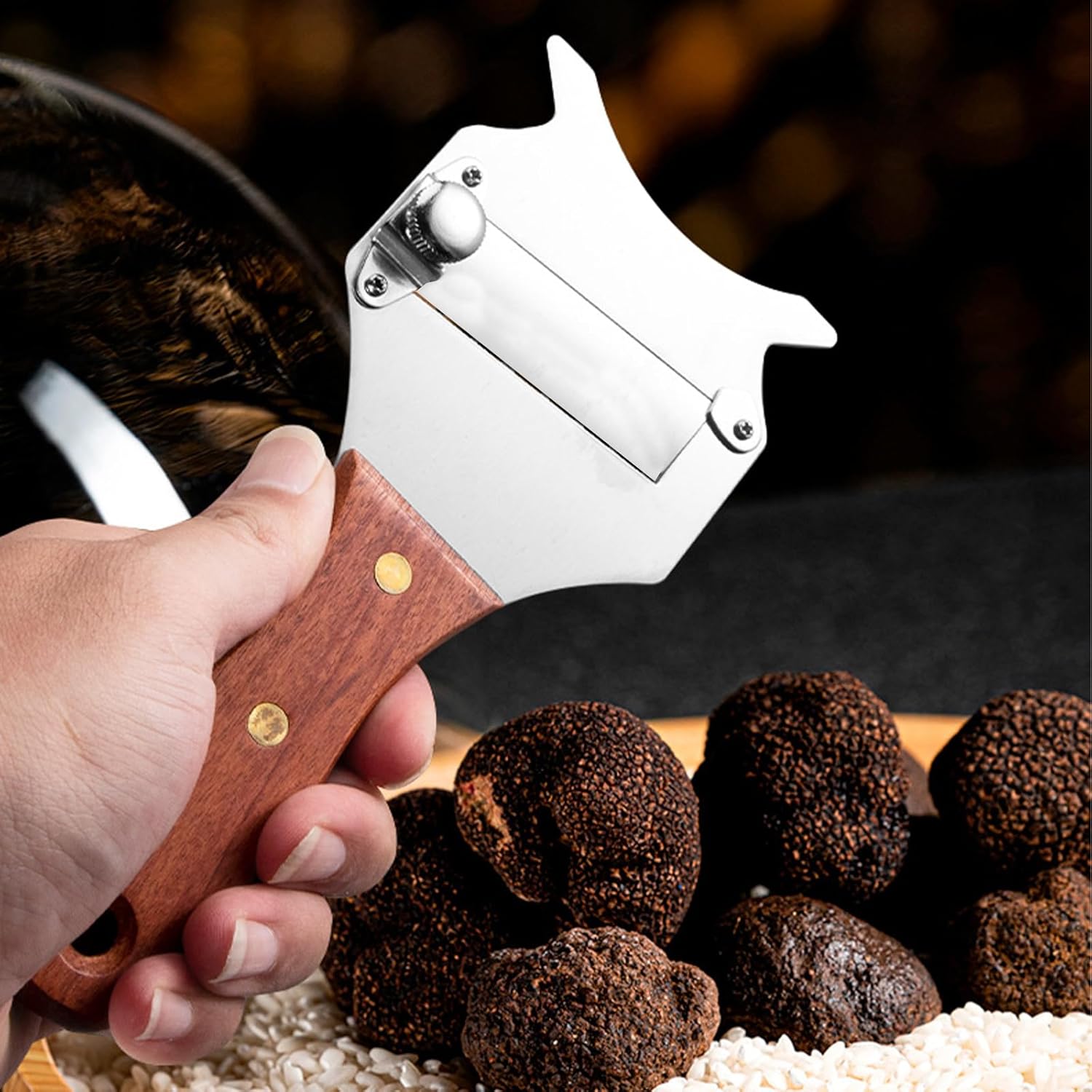 Coupe Truffe - trancheuse réglable bois et inox - idéal fromages, chocolat, légumes