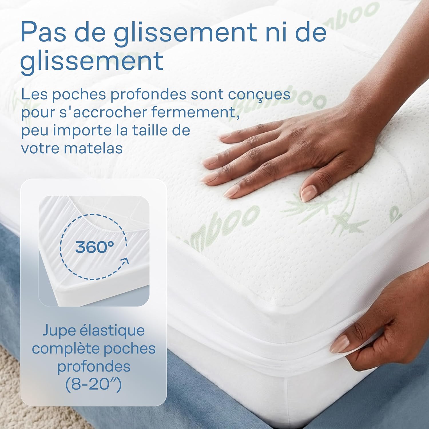 Surmatelas - Confort Doux viscose bambou 160x200cm, ultra-doux, respirant