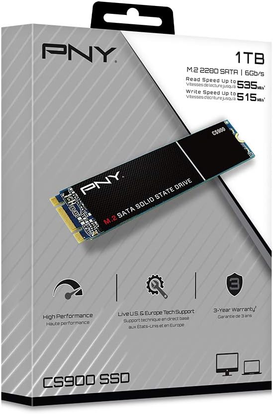 PNY - SSD CS900 M.2 SATA III 1To, 535Mo/s, 515Mo/s - M280CS900-1TB-RB