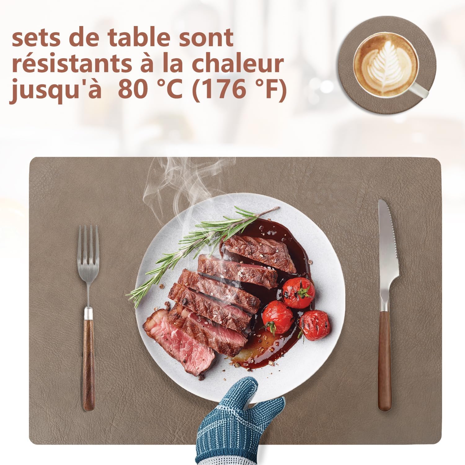 Set de table - lot de 4 en cuir PU - 43x30cm - lavables et antidérapants