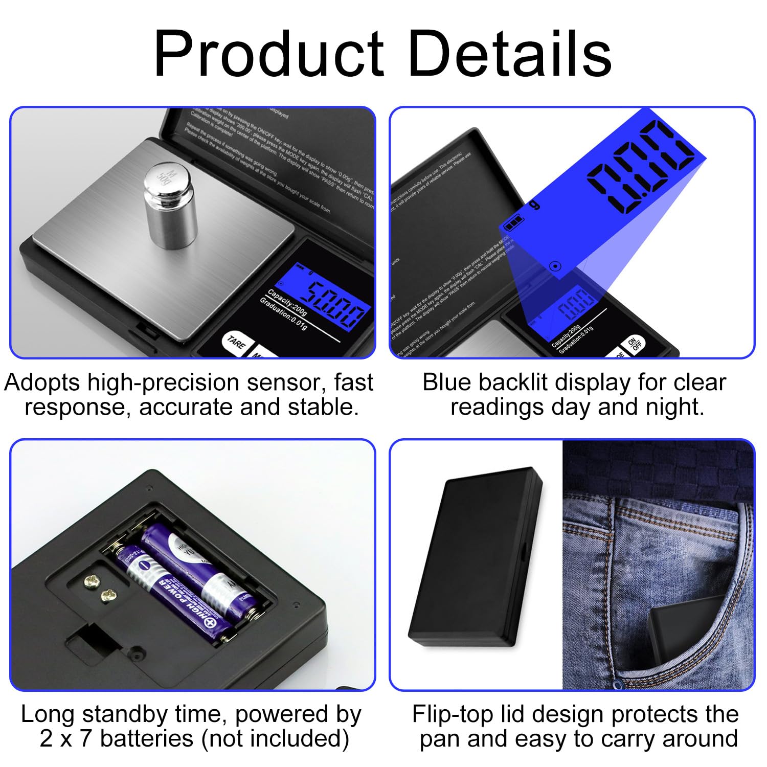 GeekerChip - balance de précision, 500g/0.01g, LCD, tare, compacte