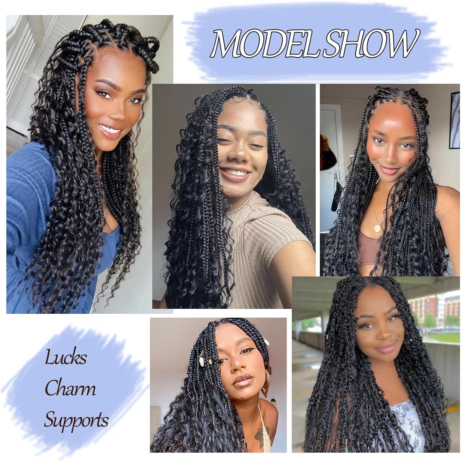 Extensions cheveux - Deep Wave, 22 pouces, lot de 6, bouclés synthétiques