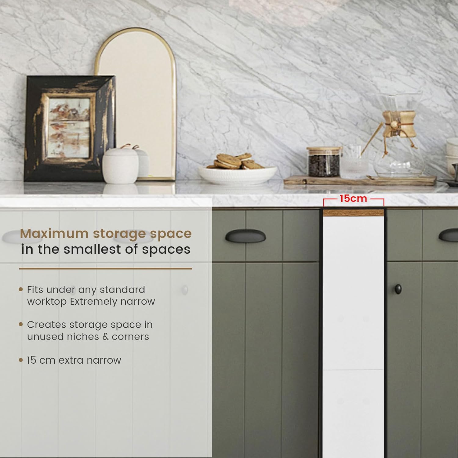 Desserte à roulettes - chariot 4 niveaux, 40x15x80 cm, bois clair et blanc