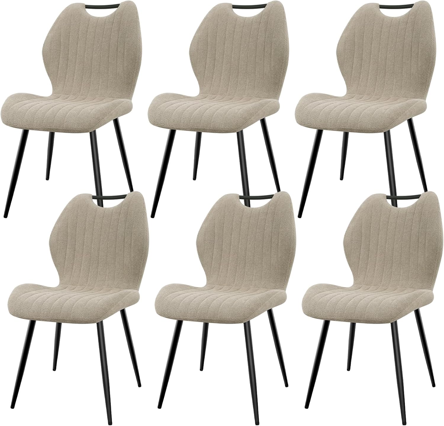 Chaises de salle à manger - Lot de 6 - tissu gris brun, pieds métal, dossier confortable