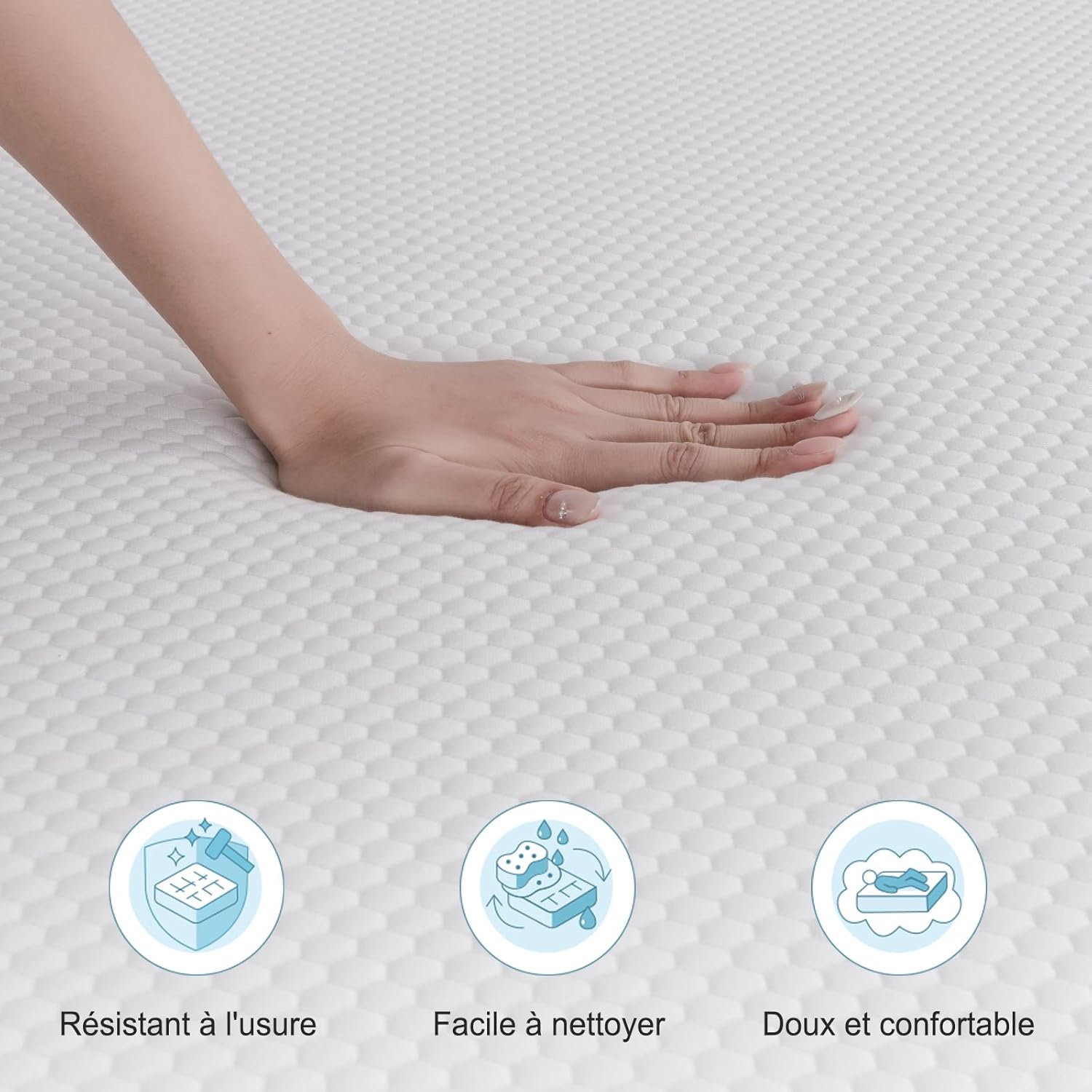 Matelas mousse mémoire, 140x190cm, 22cm, soutient moyen, réversible