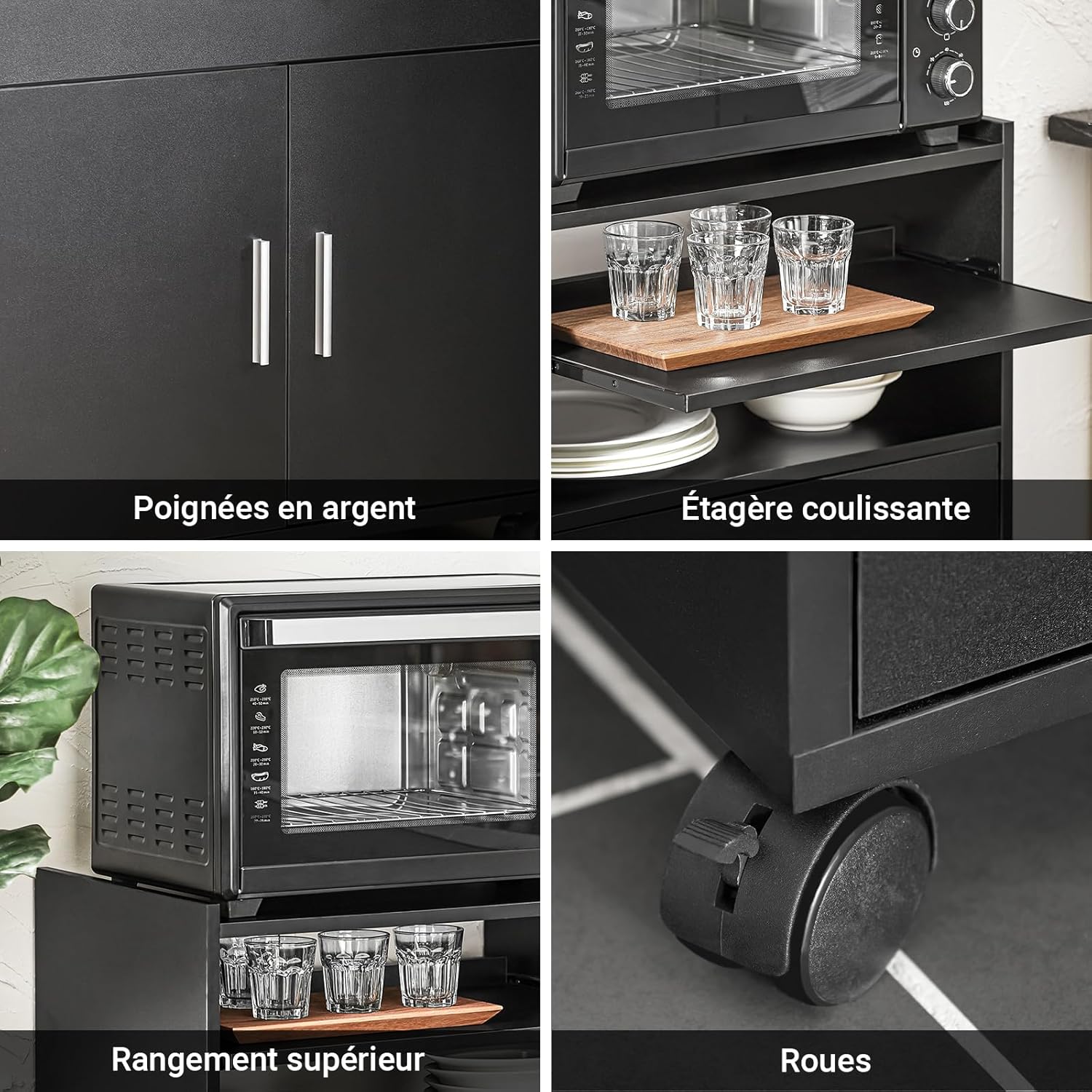 SoBuy - Chariot cuisine extensible, 92x59x40 cm, rangement, FSB09-SCH