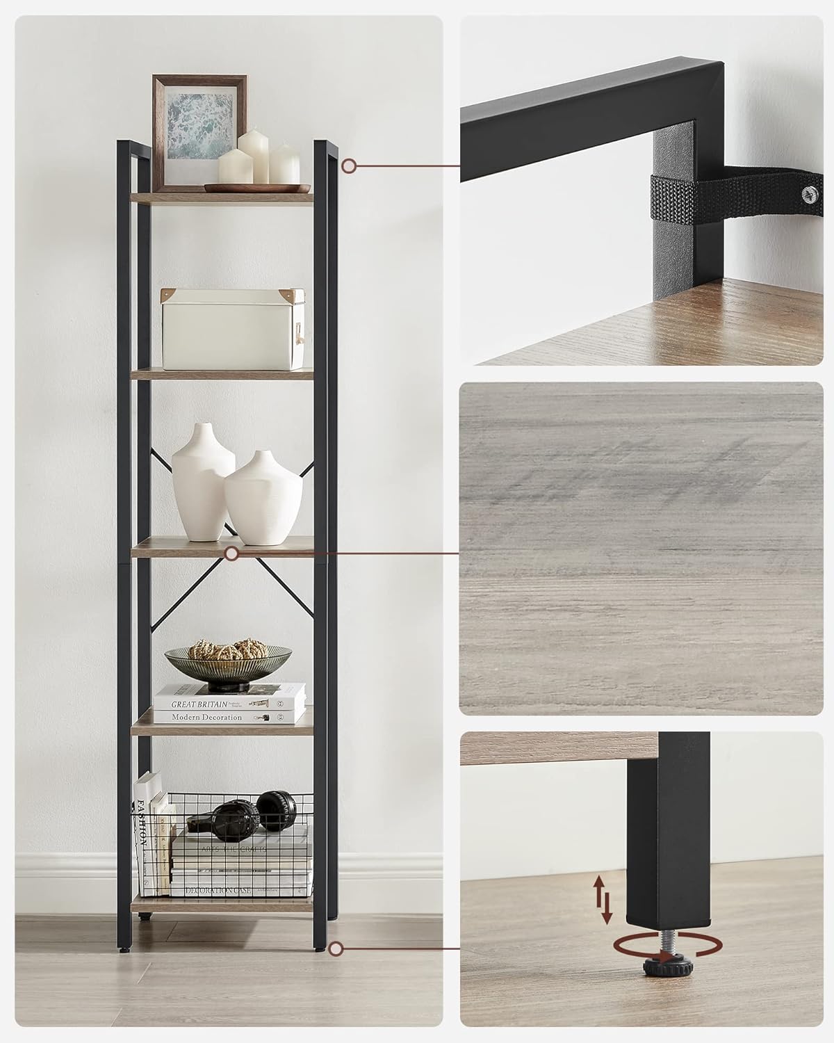 VASAGLE - étagère industrielle 5 niveaux 30x39,6x154cm, rangement LLS100B02