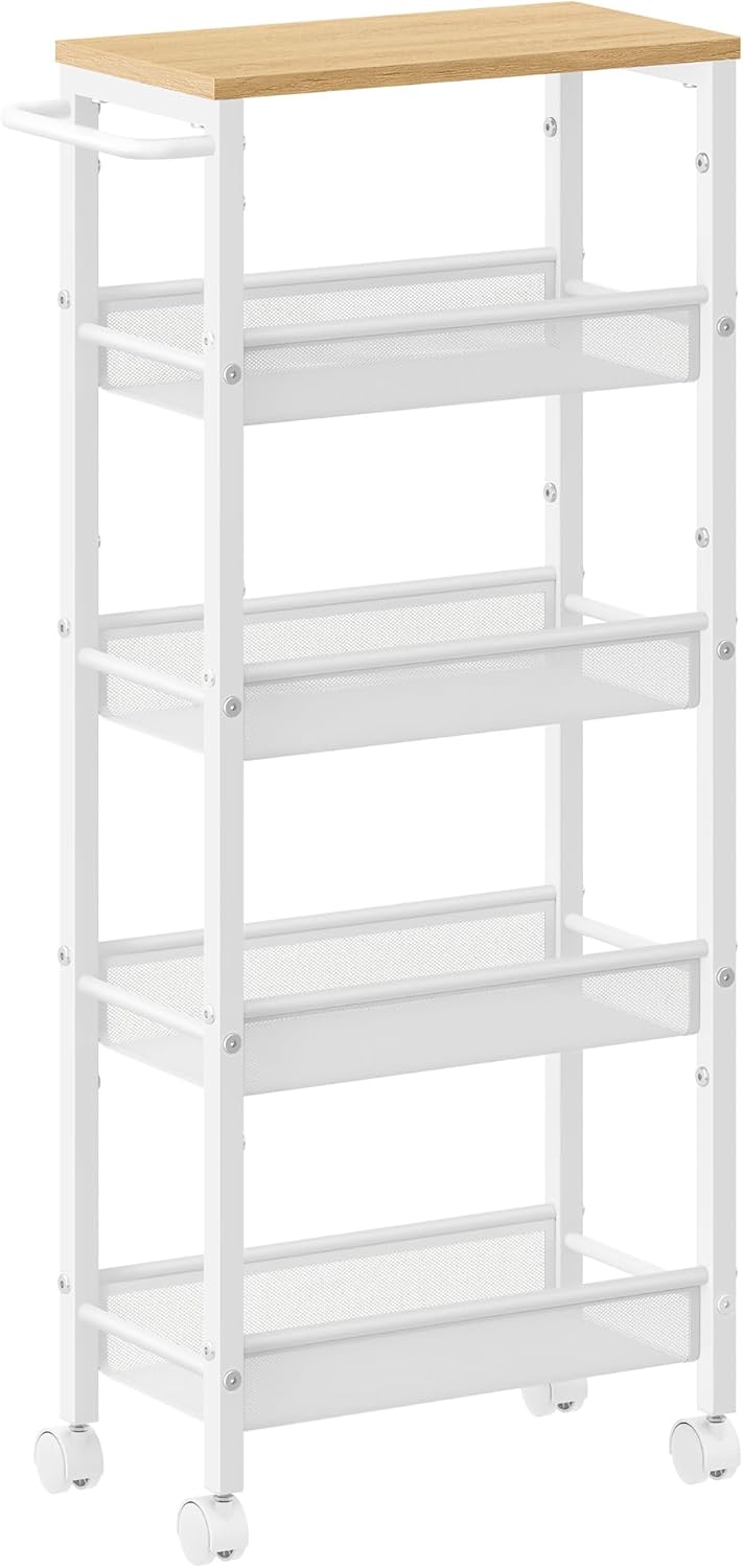 VASAGLE - desserte 5 niveaux - 22x45,4x99,6cm - acier, roulettes, poignée, compact - LRC035W09