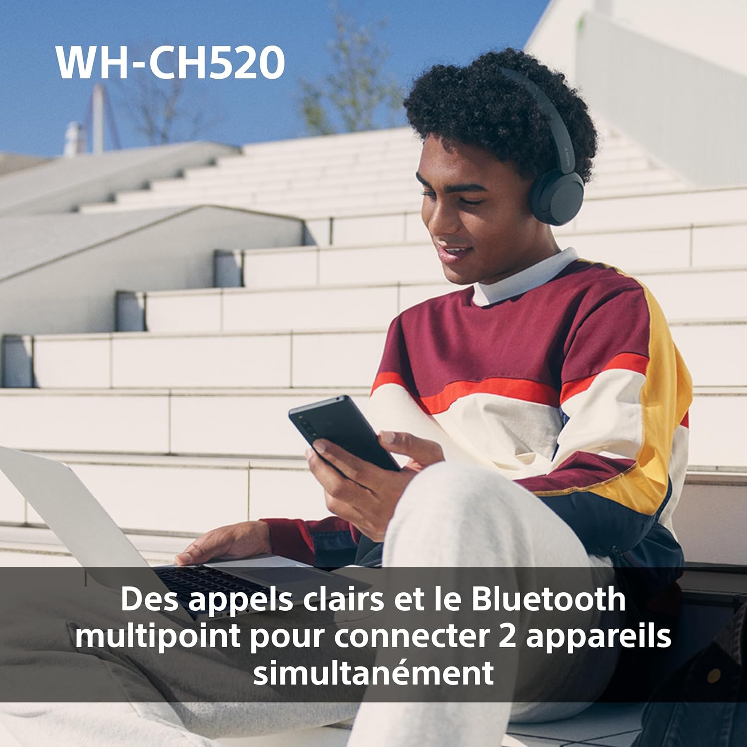 Sony - WH-CH520 - Casque Bluetooth, micro, 50h autonomie, bleu