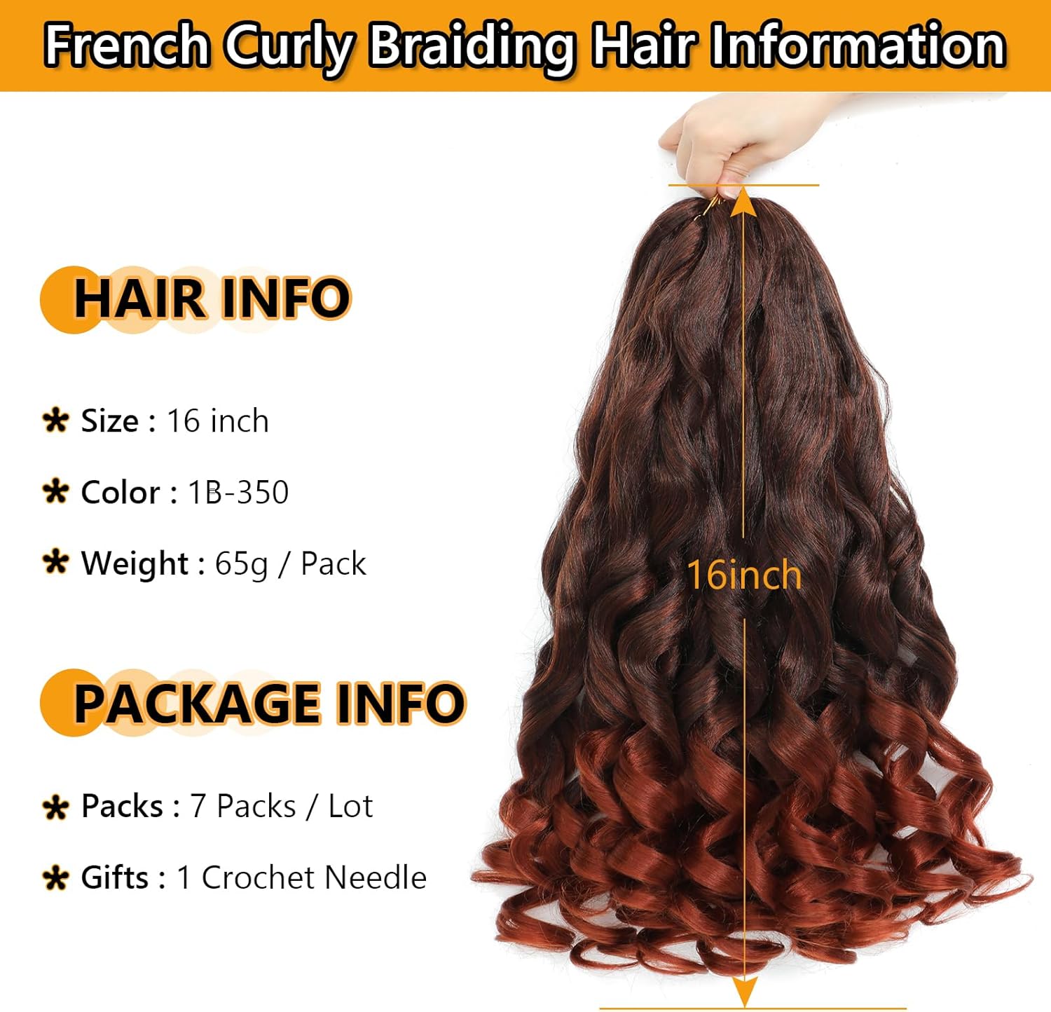 Meches braids - French Curl Bouclé 41cm - 7 paquets cheveux 1B/350