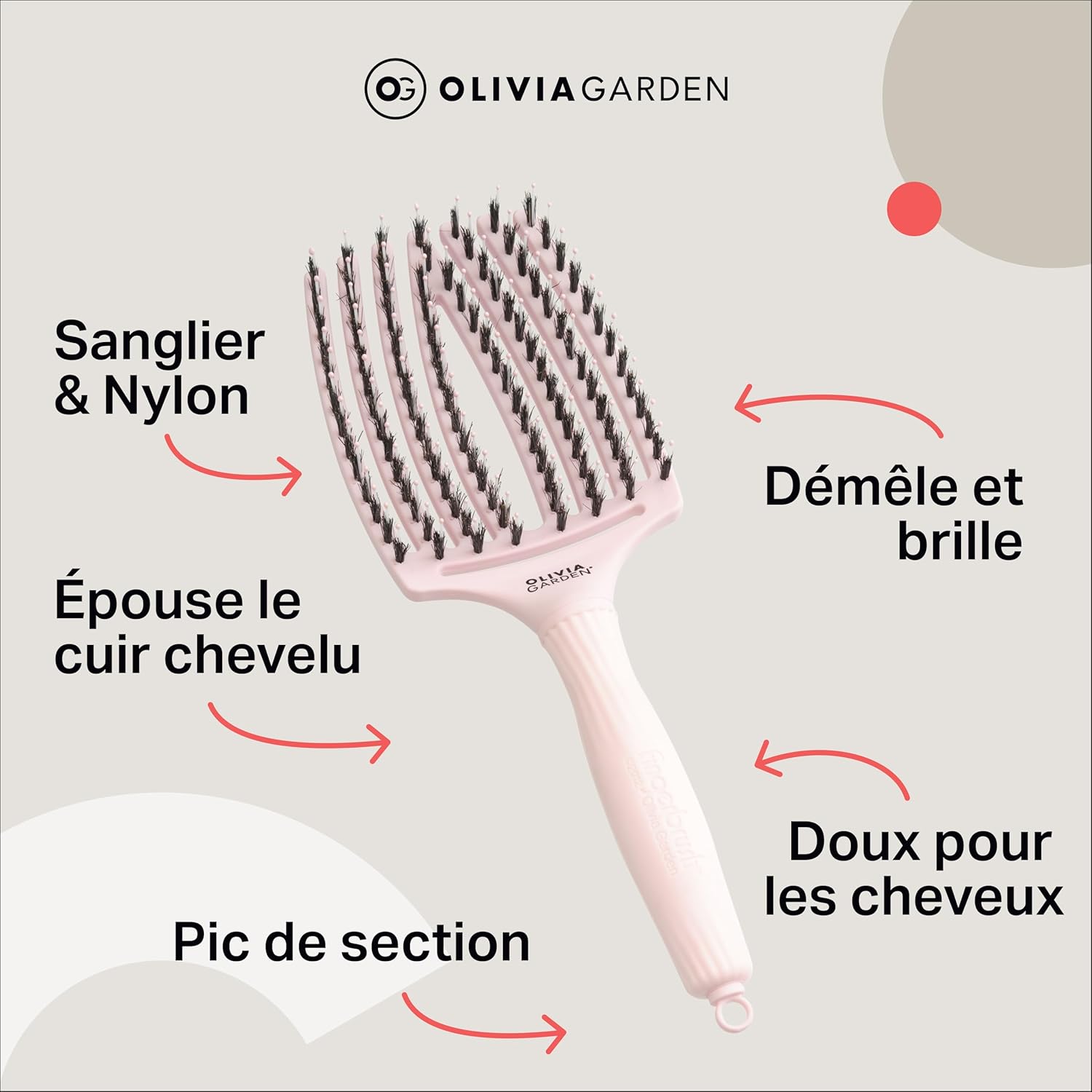 Olivia Garden - Fingerbrush Care Iconic - brosse démêlante - poils sanglier & nylon, brillance et coiffage lisse