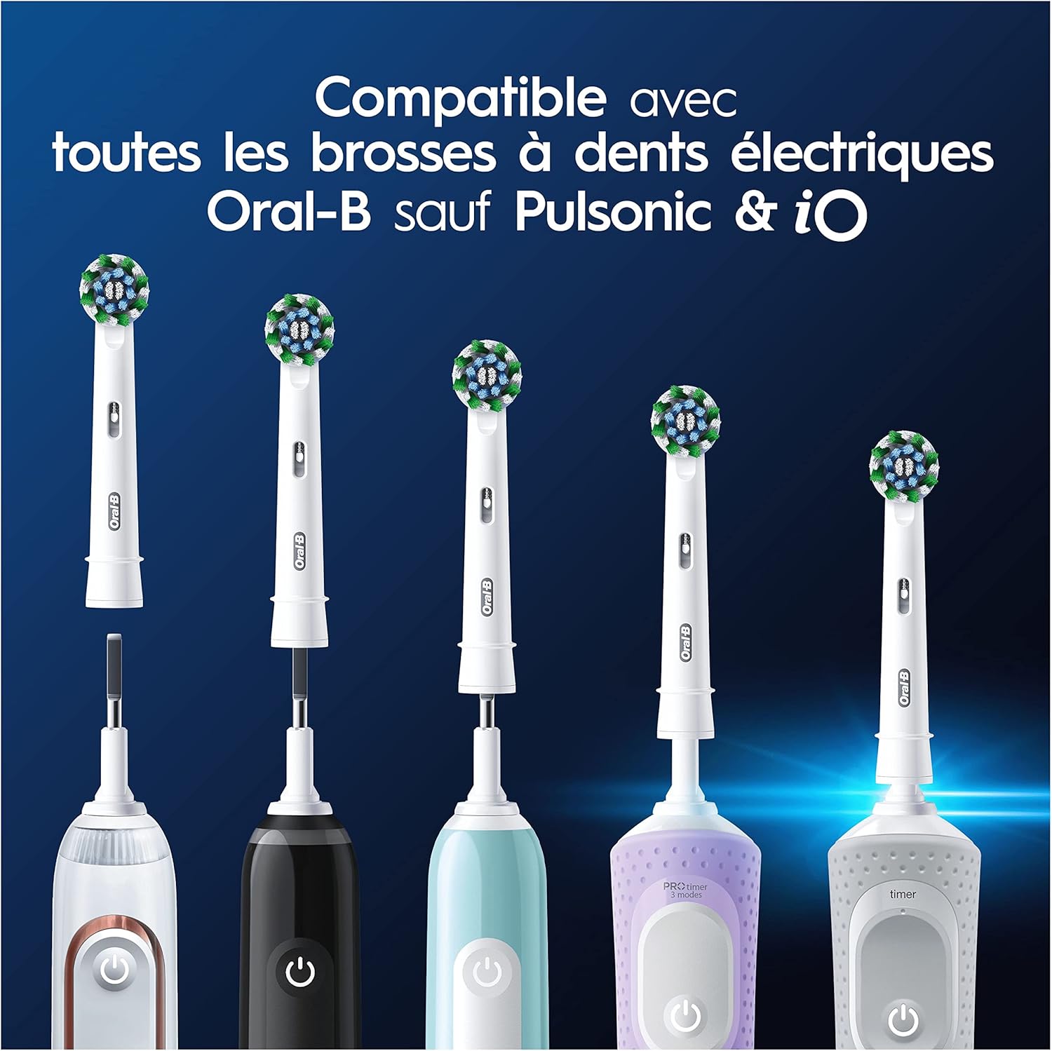 Oral-B - Cross Action Pro - 8 brossettes - nettoyage profond, têtes rondes, blanches