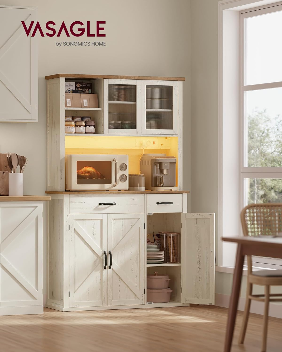 VASAGLE - meuble de rangement campagne 39,5x106,5x180,6cm LED chargeur BBK391W02