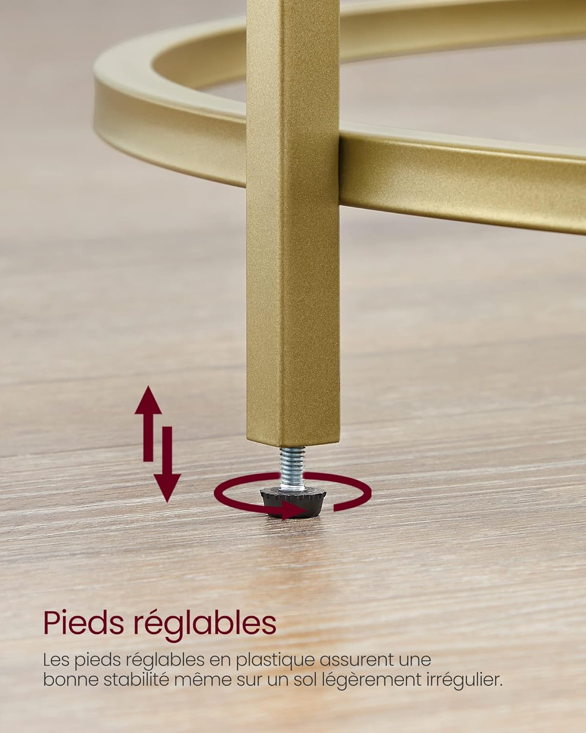 VASAGLE - Table basse ronde dorée verre, cadre AER, 55x55x45 cm, LGT21G