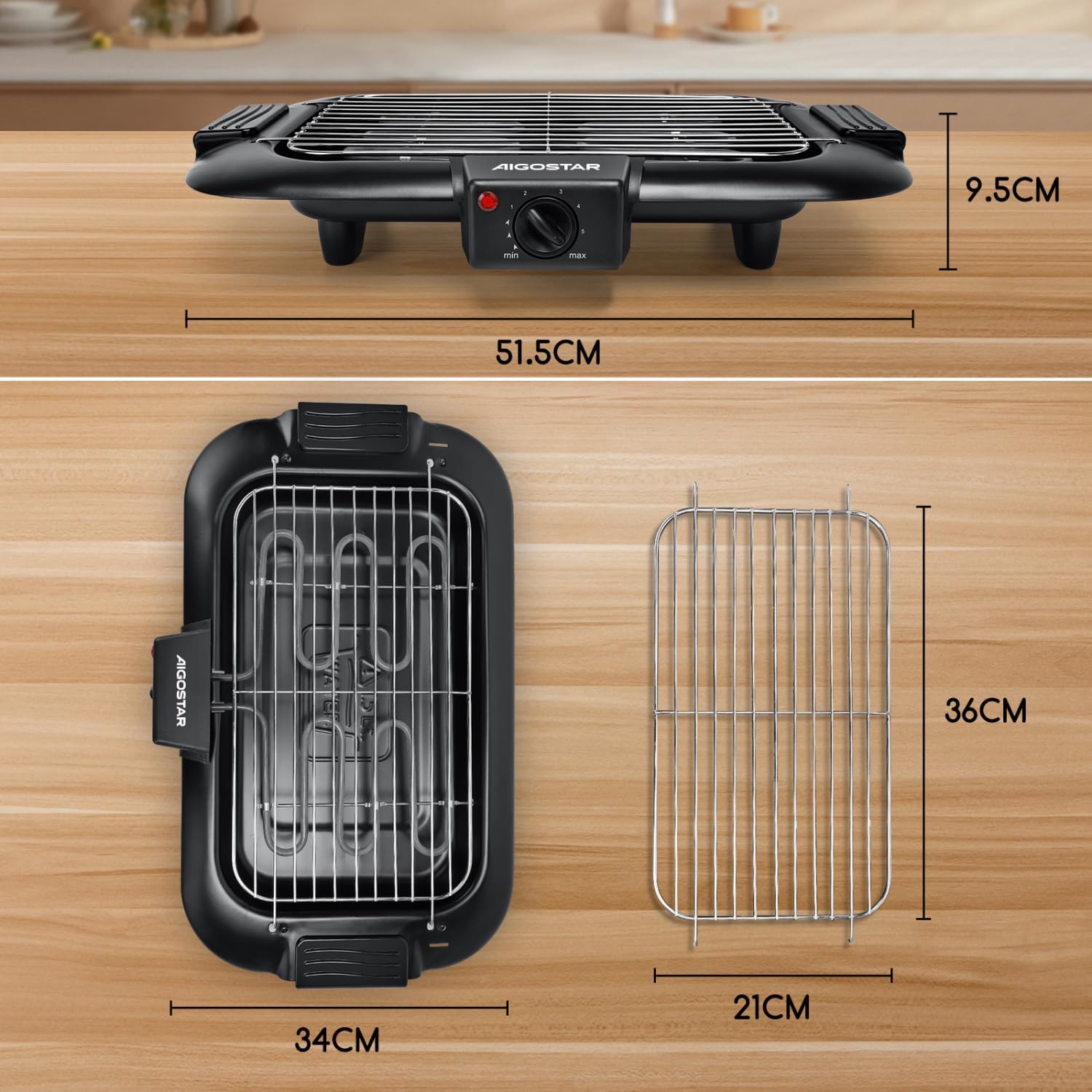 Aigostar - Tasty - 2000W - gril électrique compact sans fumée, démontable