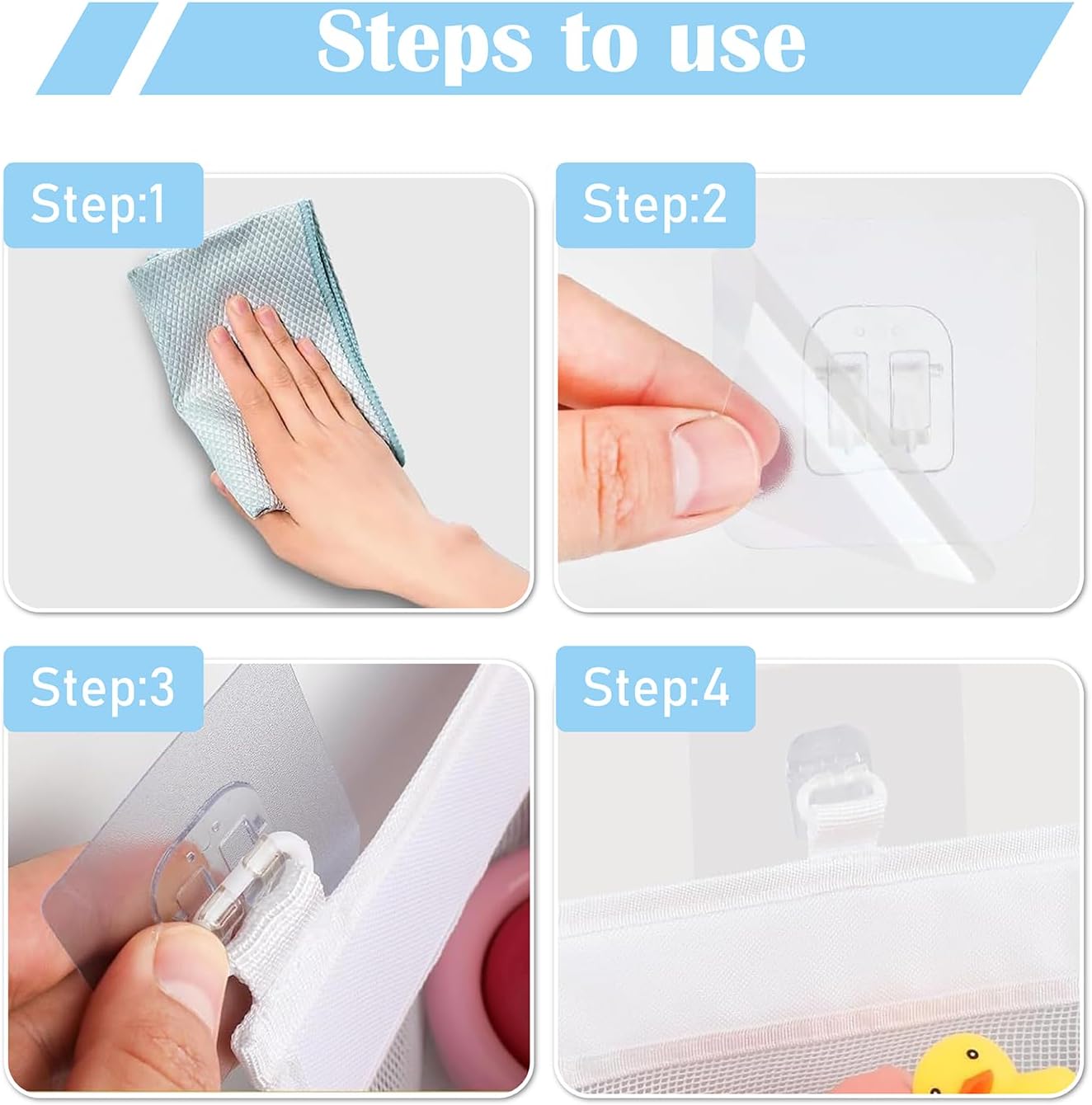 Filet de rangement jouets bain 3 compartiments, grande capacité, maille respirante, 4 crochets adhésifs