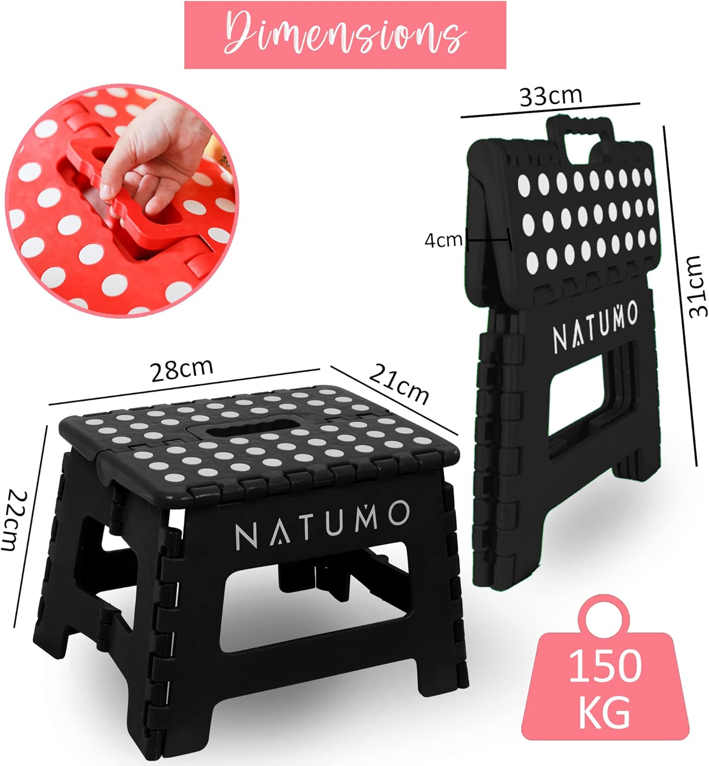 NATUMO - tabouret pliable 150 kg - aide à la montée, enfants et adultes