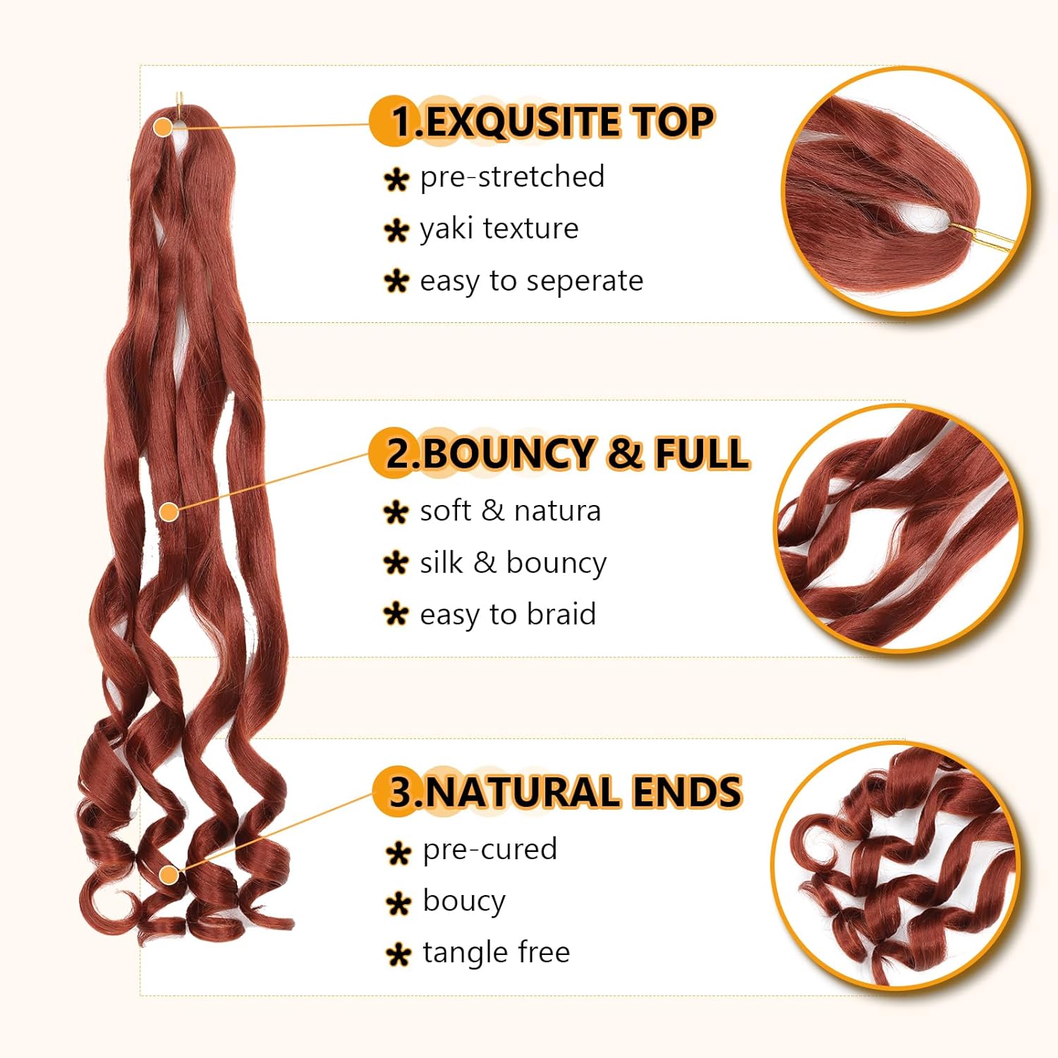 French Curl Braids - mèches tresses afro 41cm, boucle 8 paquets, 350#