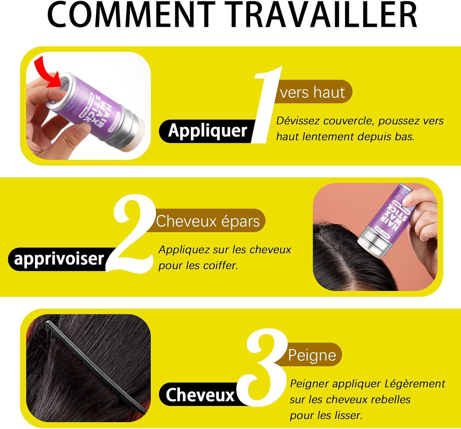 Cire capillaire stick - coiffant souple - 15g - lissage mèches, anti-frisottis, chignons élégants