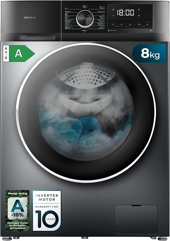 Cecotec - Bolero Dresscode 8500 - 8 kg - Inverter, 1400 rpm, Steam, 16 programmes