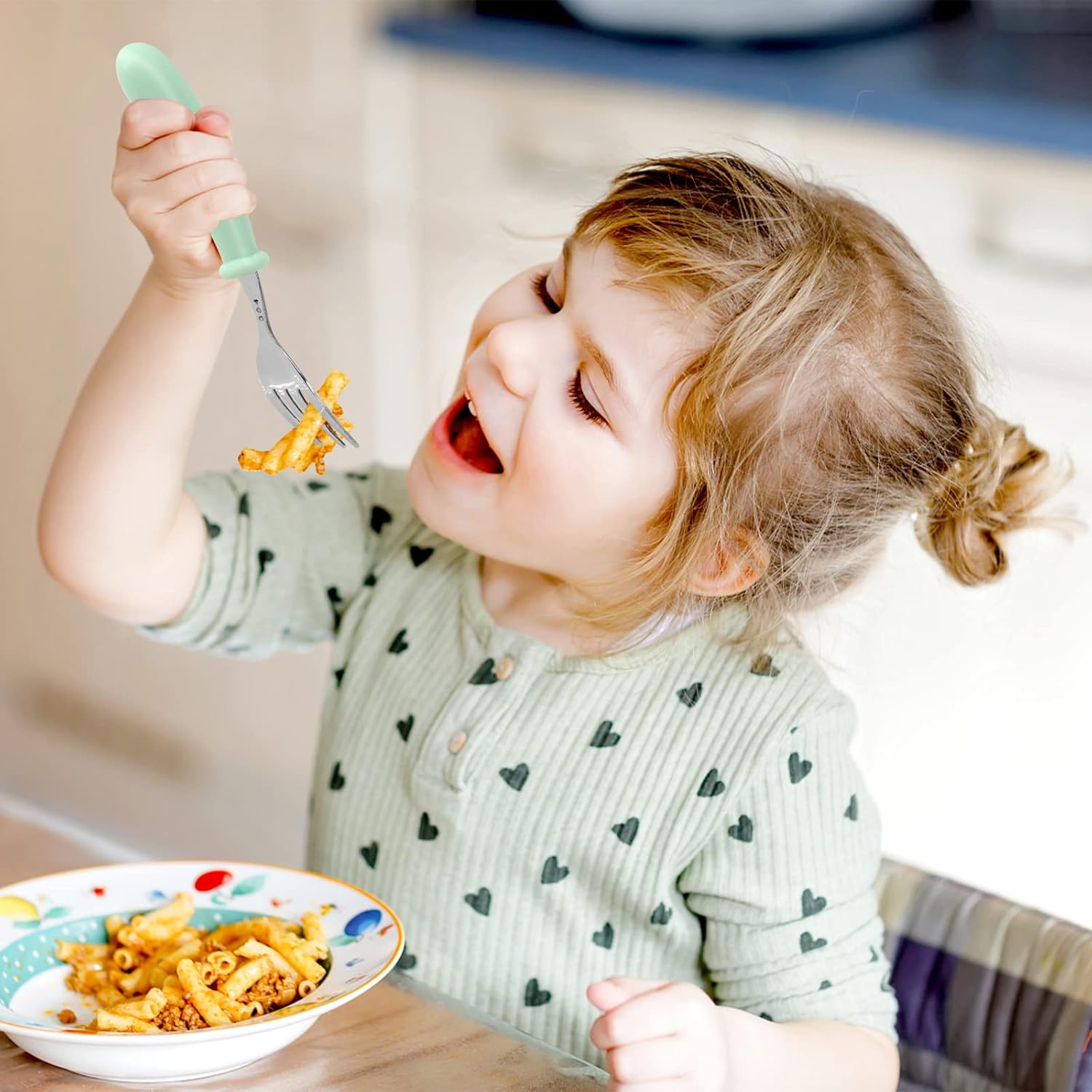 Couverts enfants inox - 8 pièces - poignée ronde, 4 couleurs