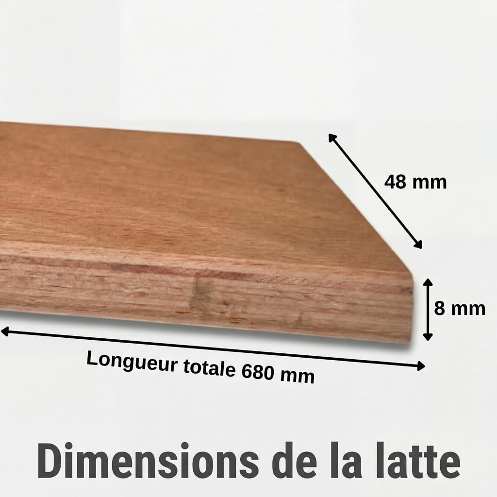 EBAC - Lattes de lit, lot de 10, 680x48x8 mm, hêtre 7 plis durables