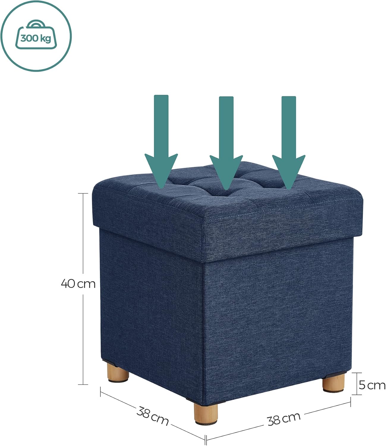 SONGMICS - petit pouf pliable - 38x38x40 cm - rangement robuste, bleu, LSF14IN
