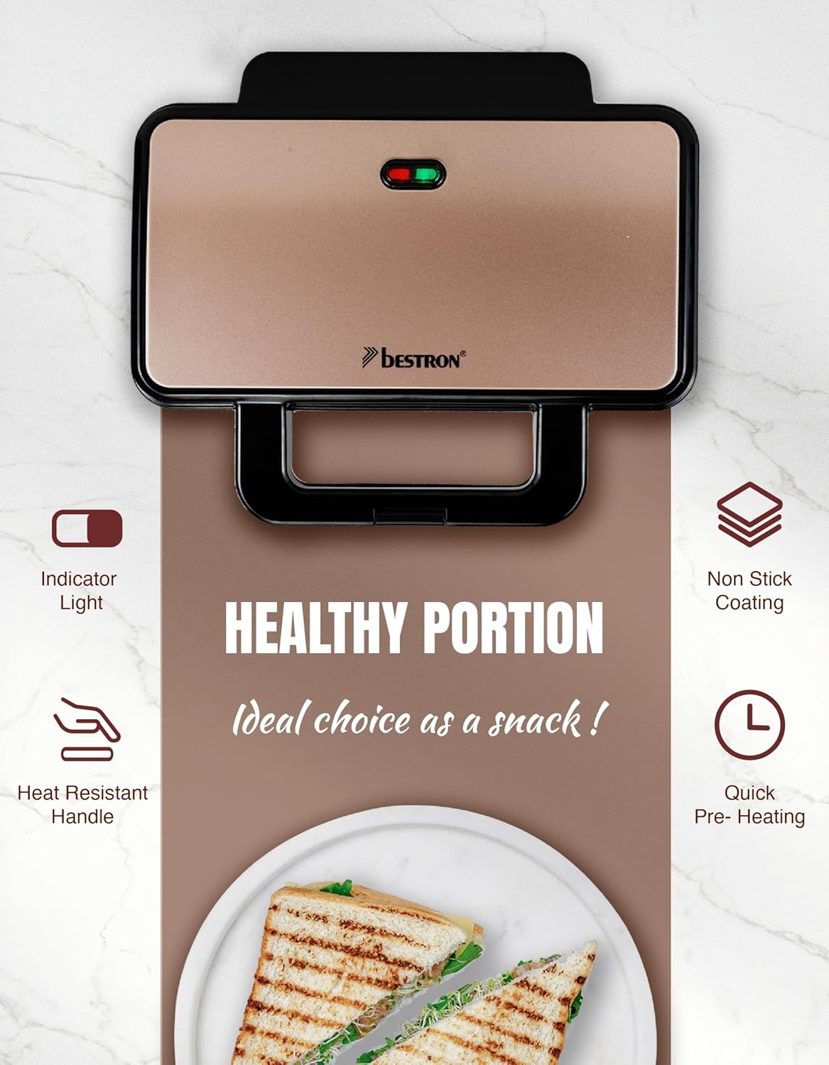 Bestron - XL appareil à croque-monsieur - grand format - réglage auto, cuivre