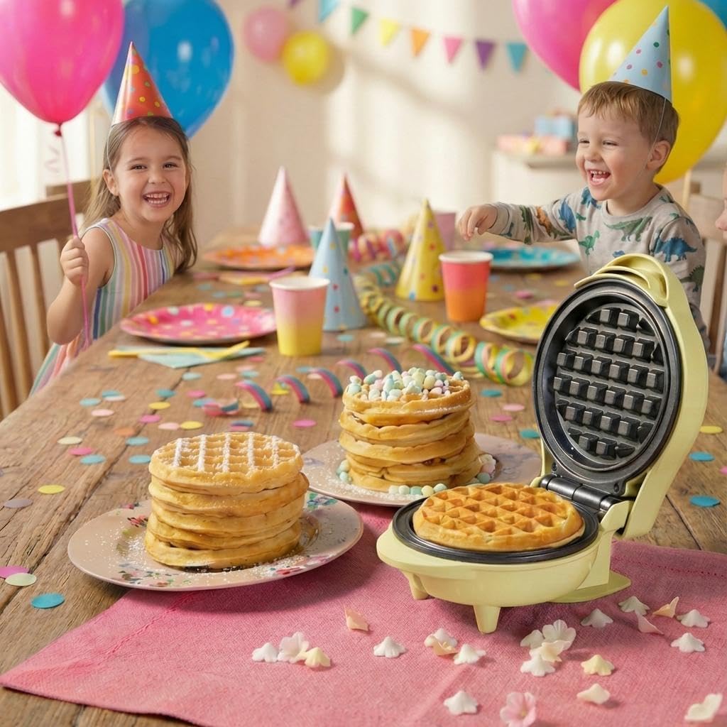 Bestron - mini gaufrier rétro jaune - compact - revêtement anti-adhésif