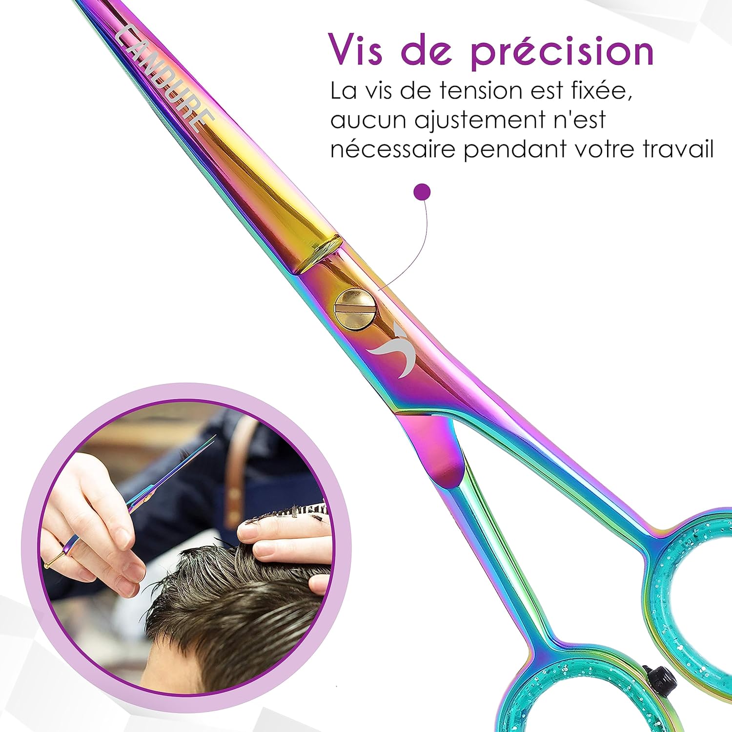 Candure - ciseaux coiffure arc-en-ciel - 6.5
