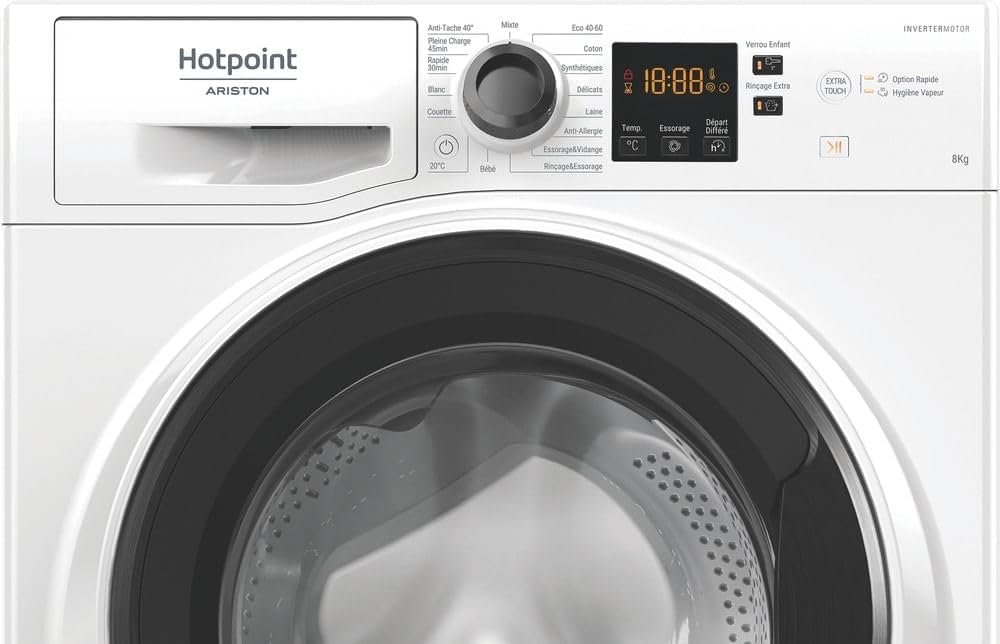 Hotpoint - Lave-linge série 8kg, 1400trs, écran digital, 85x59,5x60,5cm - NS8489WKFR