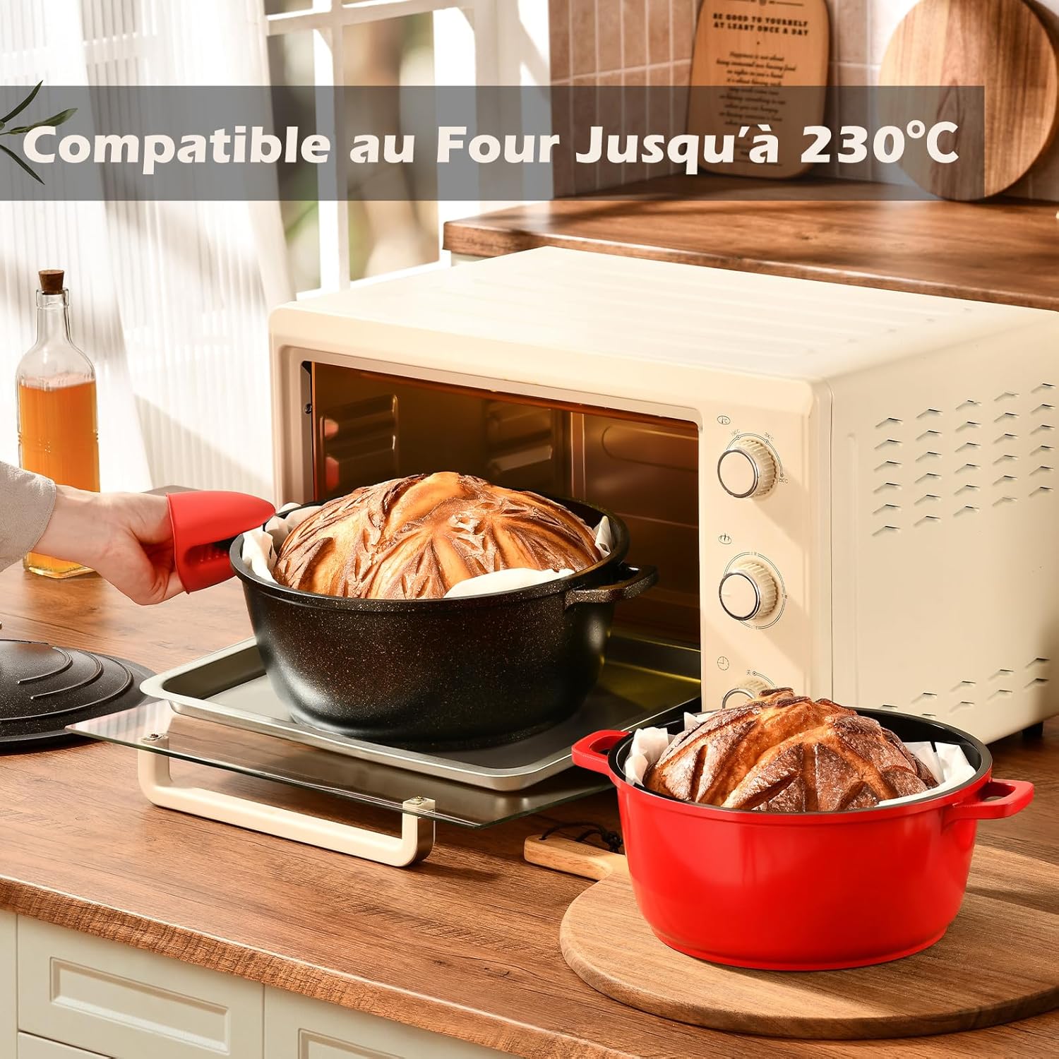 Cocotte fonte ronde 24cm, 4,5L, revêtement antiadhésif, induction