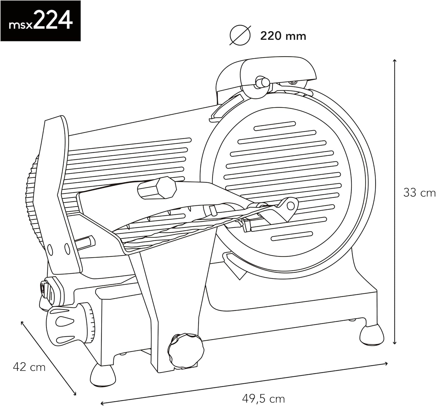 H.Koenig - MSX224 - trancheuse électrique 20 cm, 0-12 mm, aiguiseur, plateau large, 282 rpm