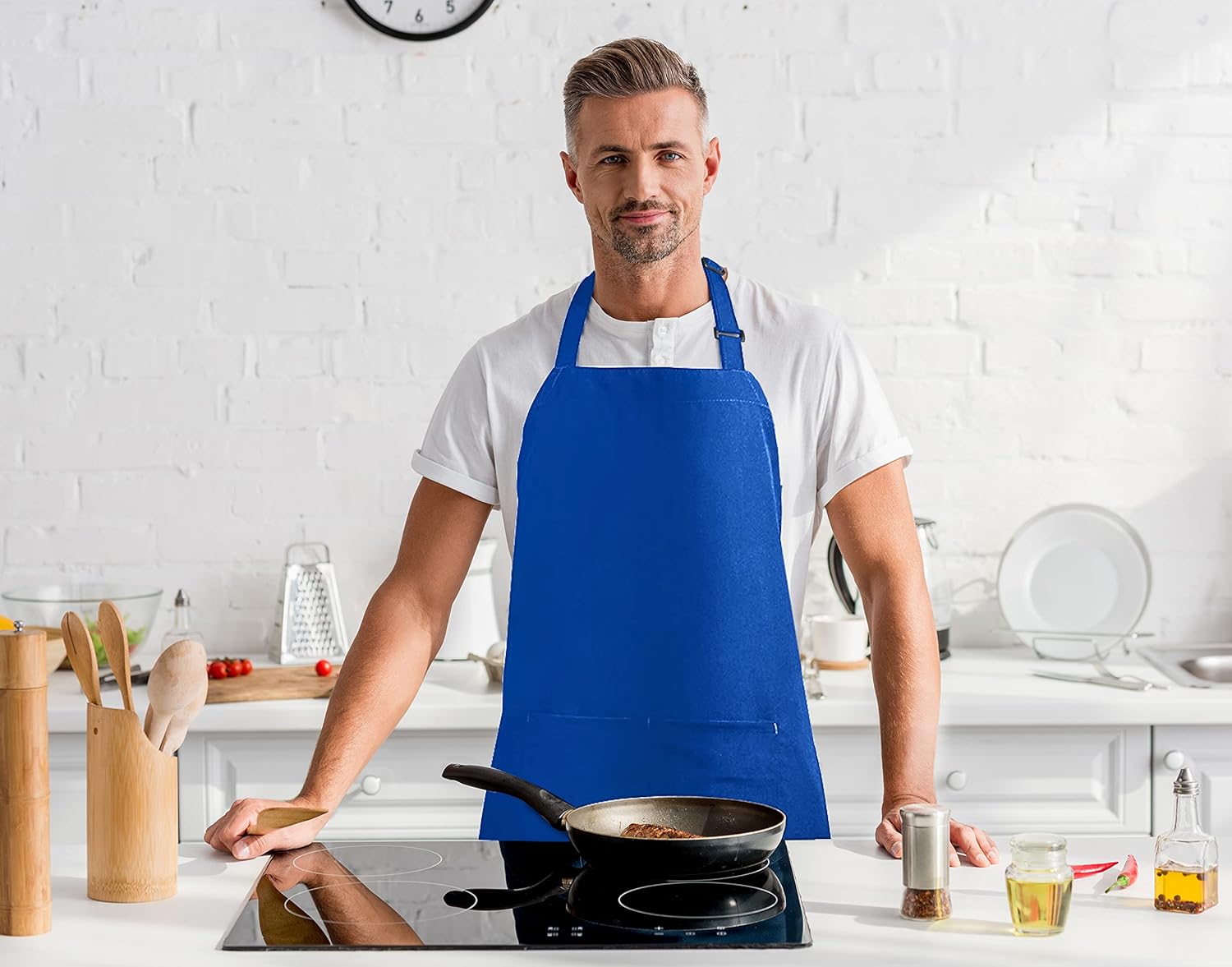 Utopia Kitchen - Tablier cuisine 2 pcs - ajustable, 2 poches, mixte