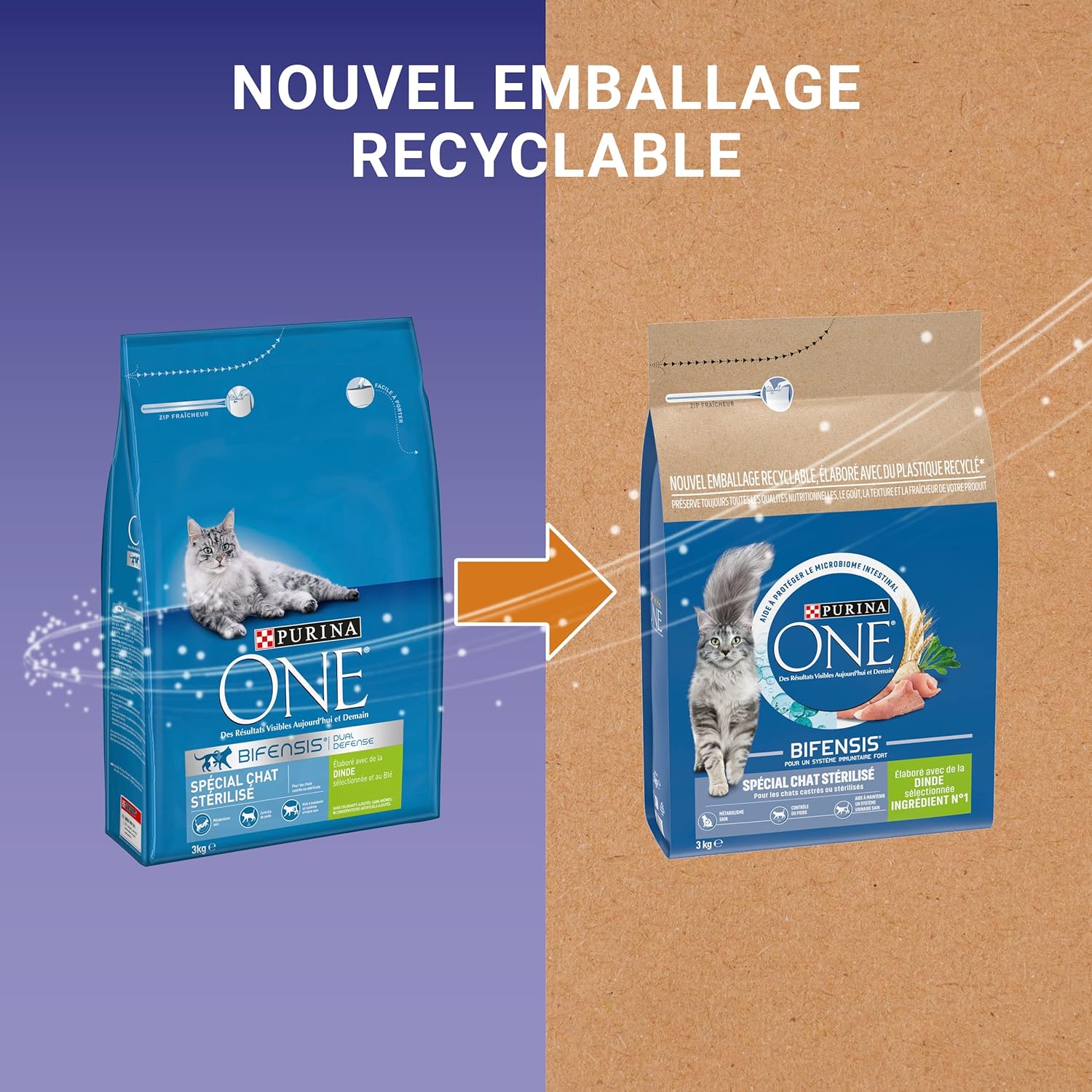 Purina One - Chat stérilisé - 3kg - Dinde, alimentation complète