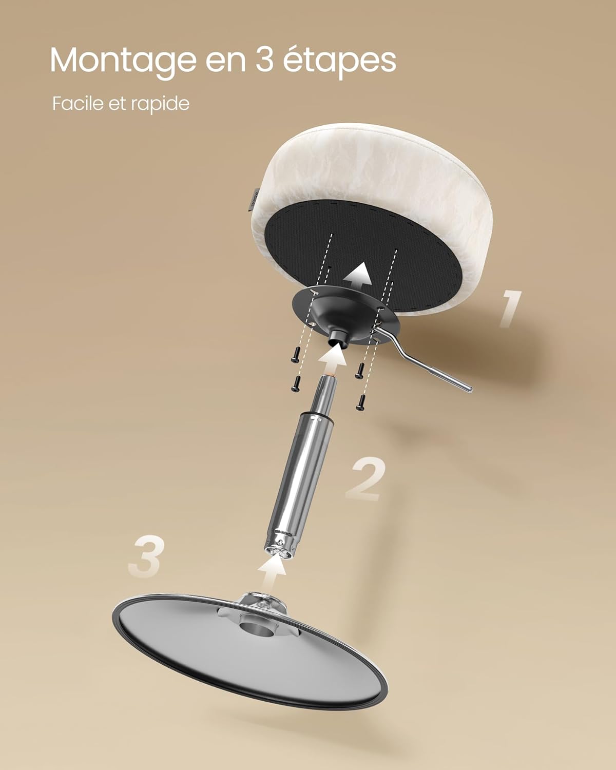 VASAGLE - tabourets de bar réglables, PU, coussin épais, blanc crème ZH2504015