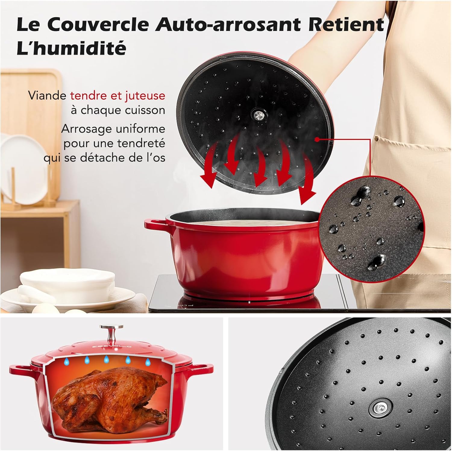 Cocotte fonte ronde 24cm, 4,5L, revêtement céramique, induction