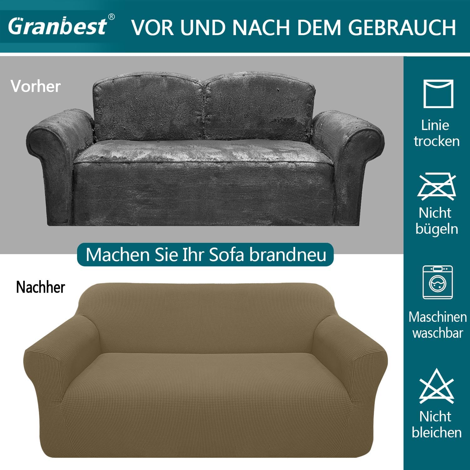 Granbest - housse de canapé jacquard 1 place - vert kaki - protection animaux