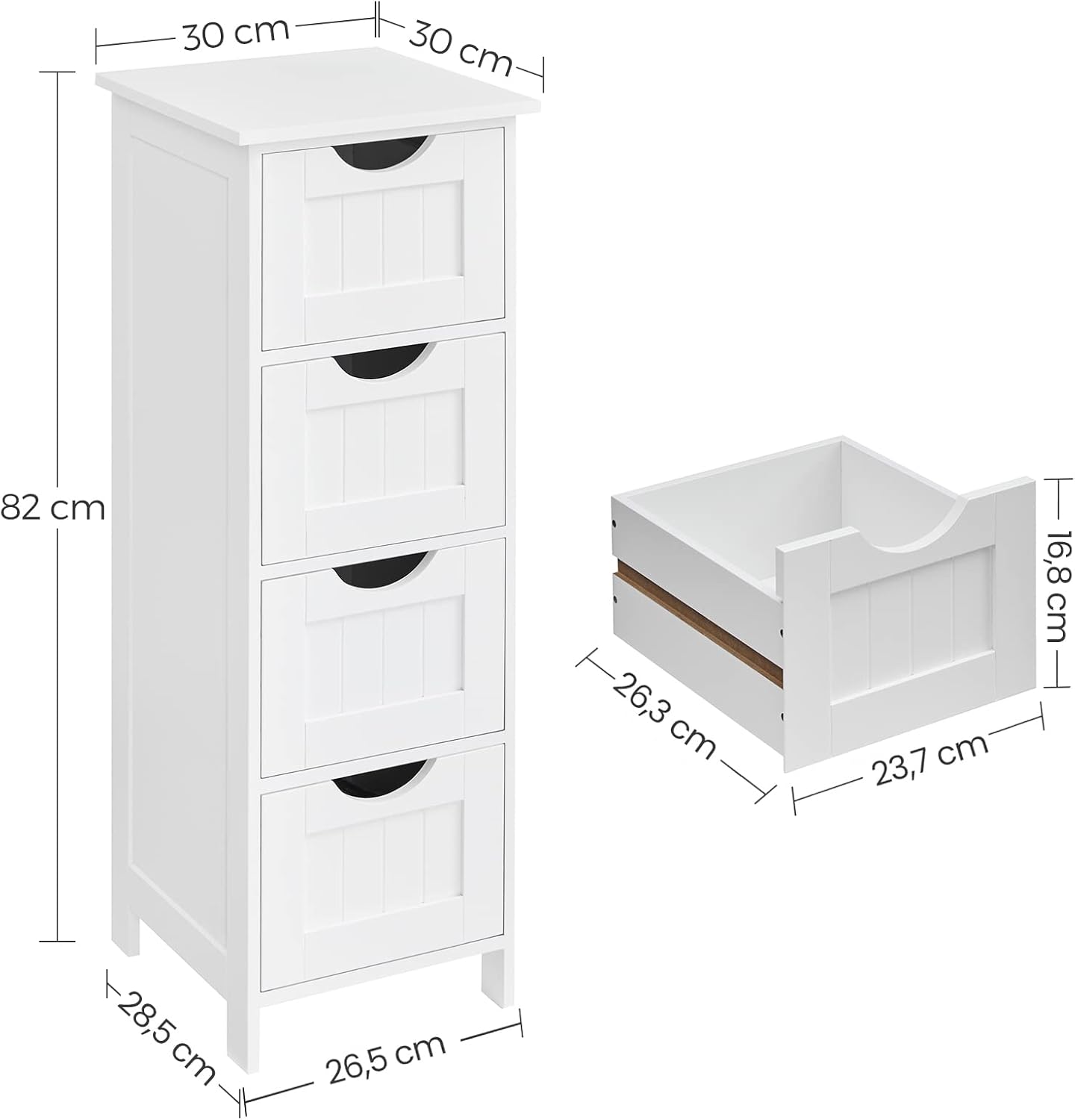 VASAGLE - armoire salle de bain moderne - 30x30x82 cm - 4 tiroirs - LHC40W