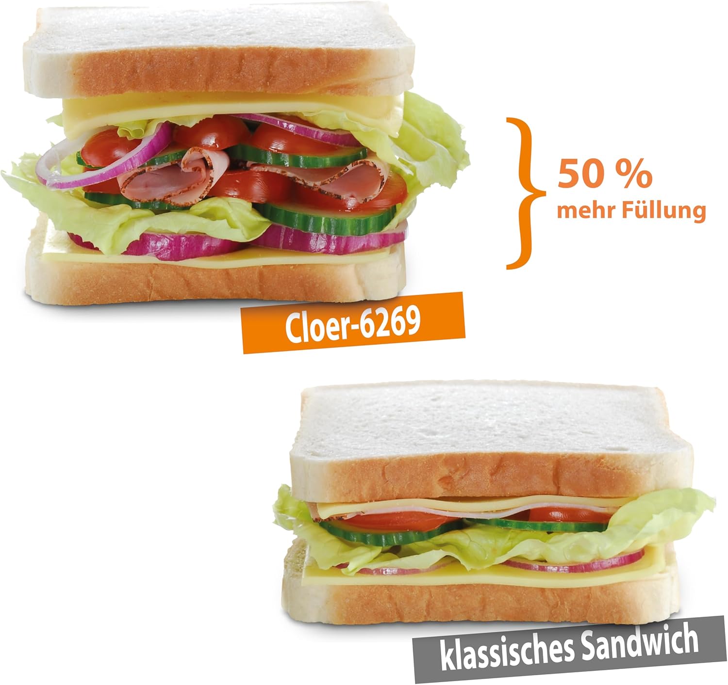Cloer - croque-monsieur XXL 4 sandwiches, 1800W, argenté, 6269