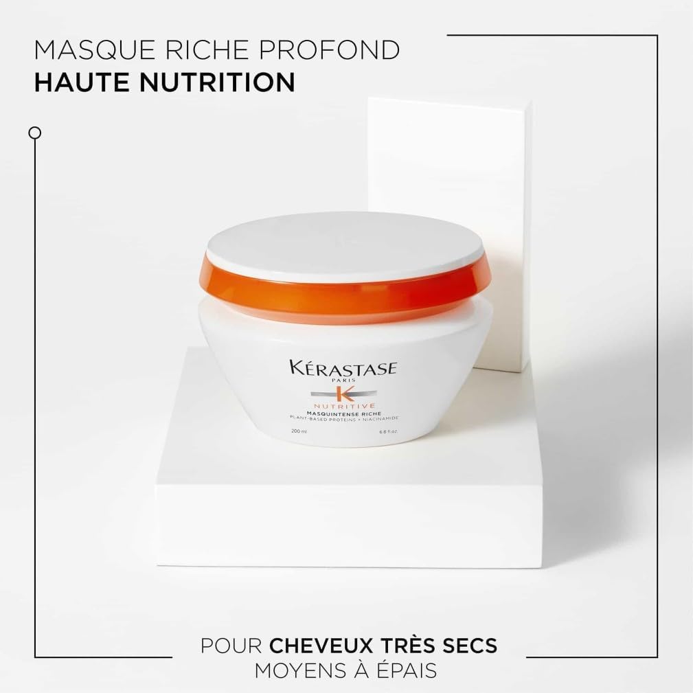 Kérastase - Nutritive Masquintense Riche - 200ml - Nutrition intense cheveux secs, Niacinamide & protéines végétales