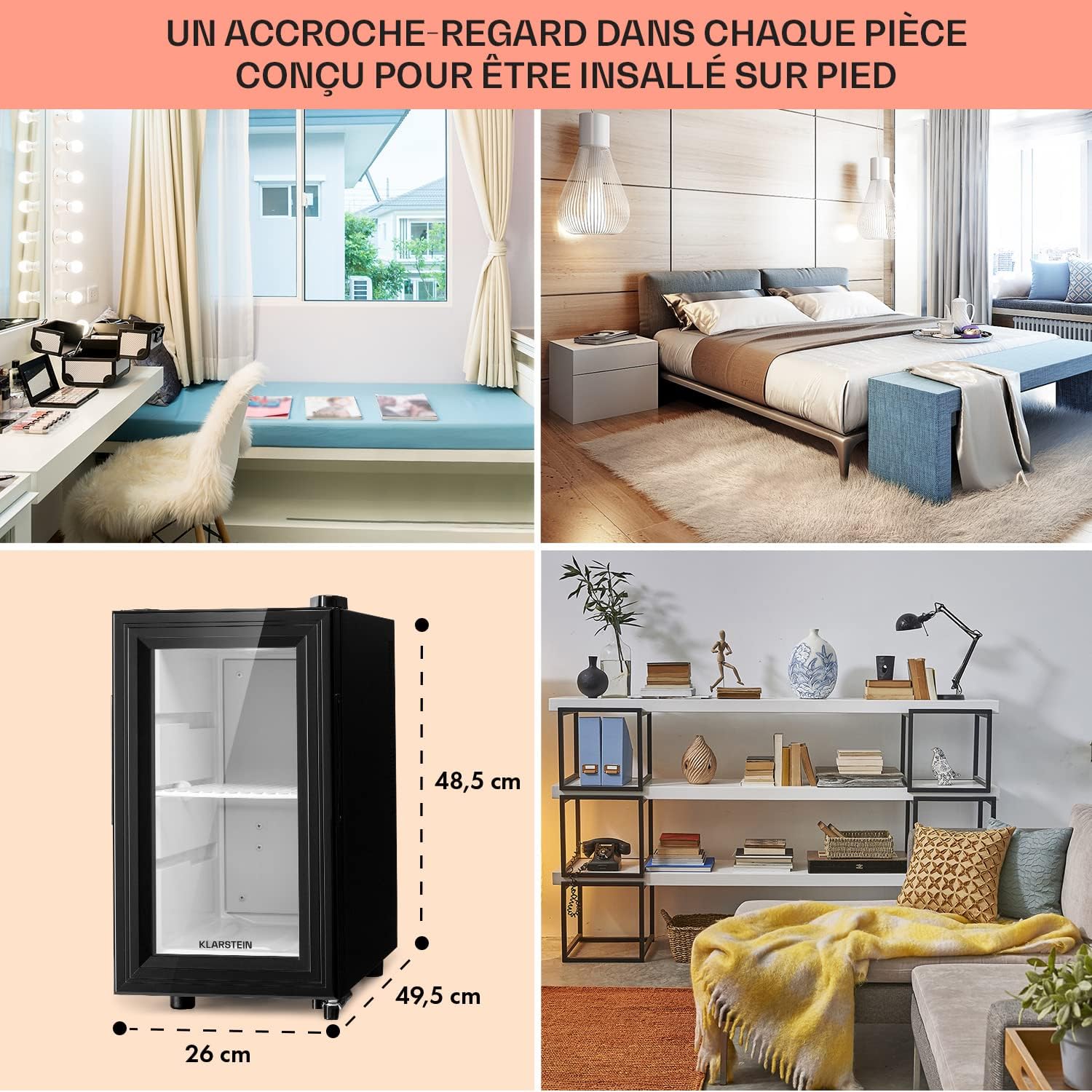 Klarstein - mini frigo 23L - étagères réglables, 5-18°C, silencieux