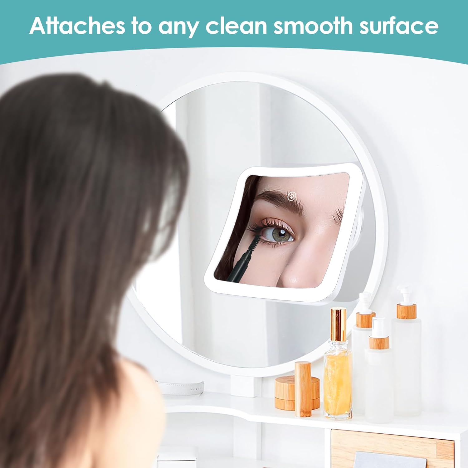 Miroir grossissant - carré 30x - lumineux, tactile, ventouse, rechargeable, rotation 360°