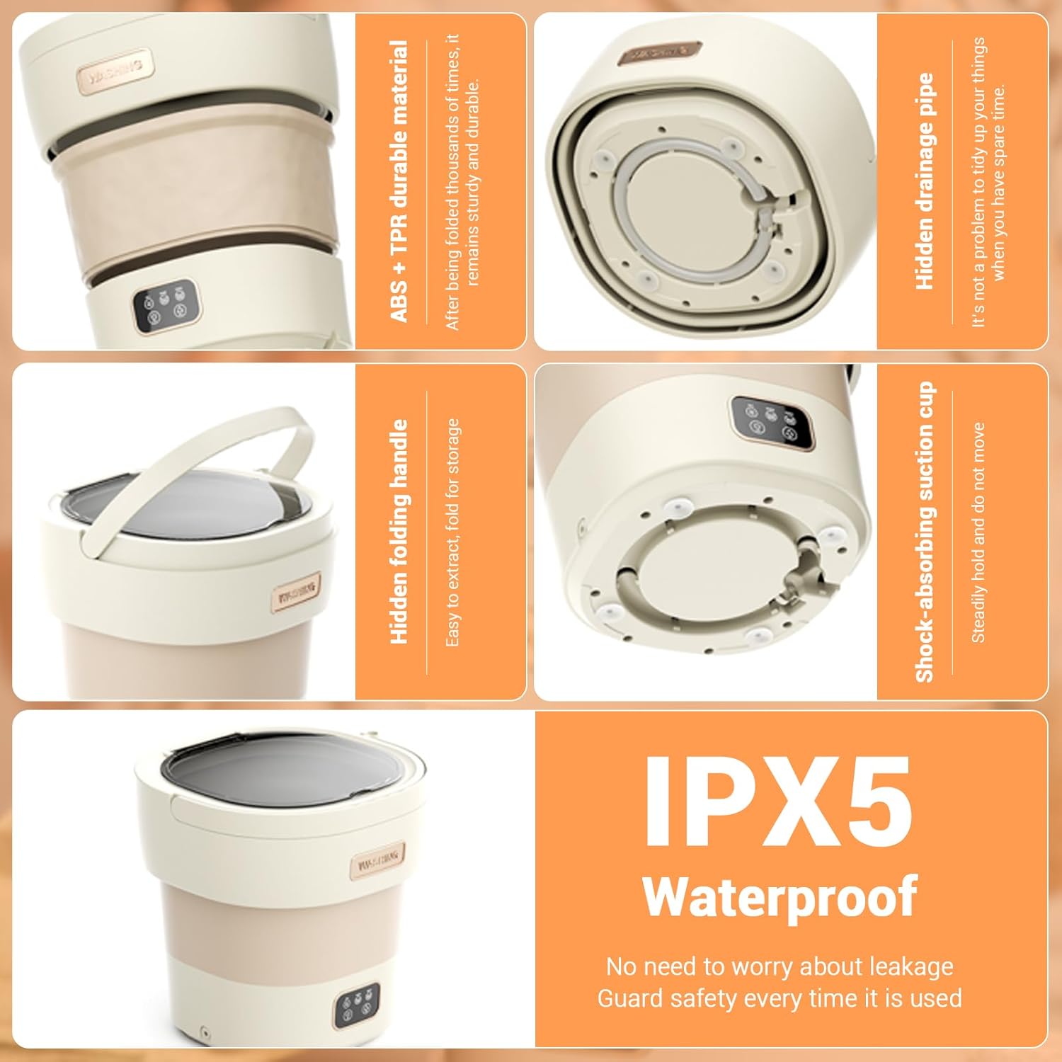 Mini machine à laver - pliable 12L - 45dB, essorage, ultra-silencieuse