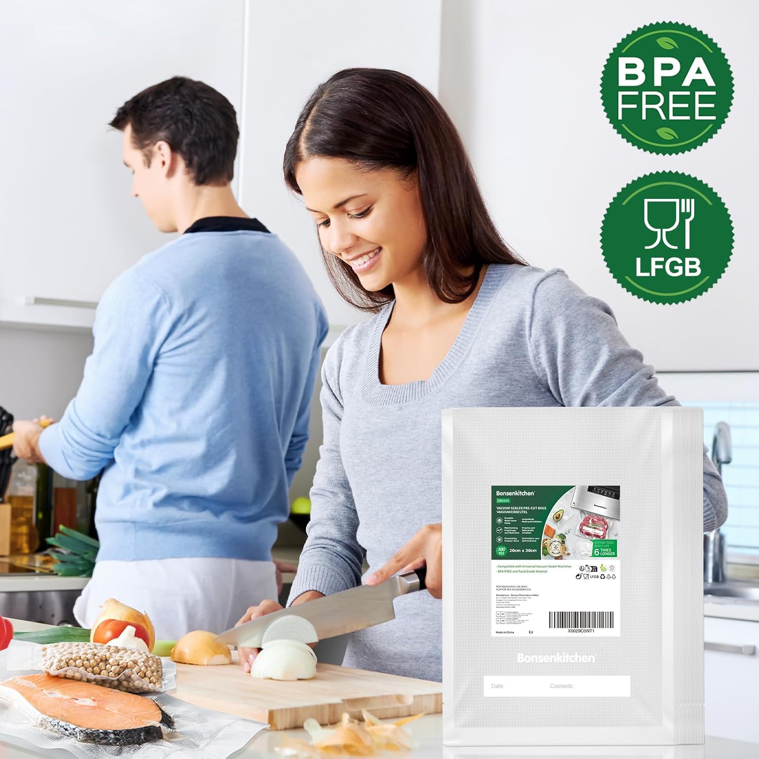 Bonsenkitchen - sacs sous vide VB3205 - 20x30 cm - 100 sachets gaufrés, conservation et cuisson